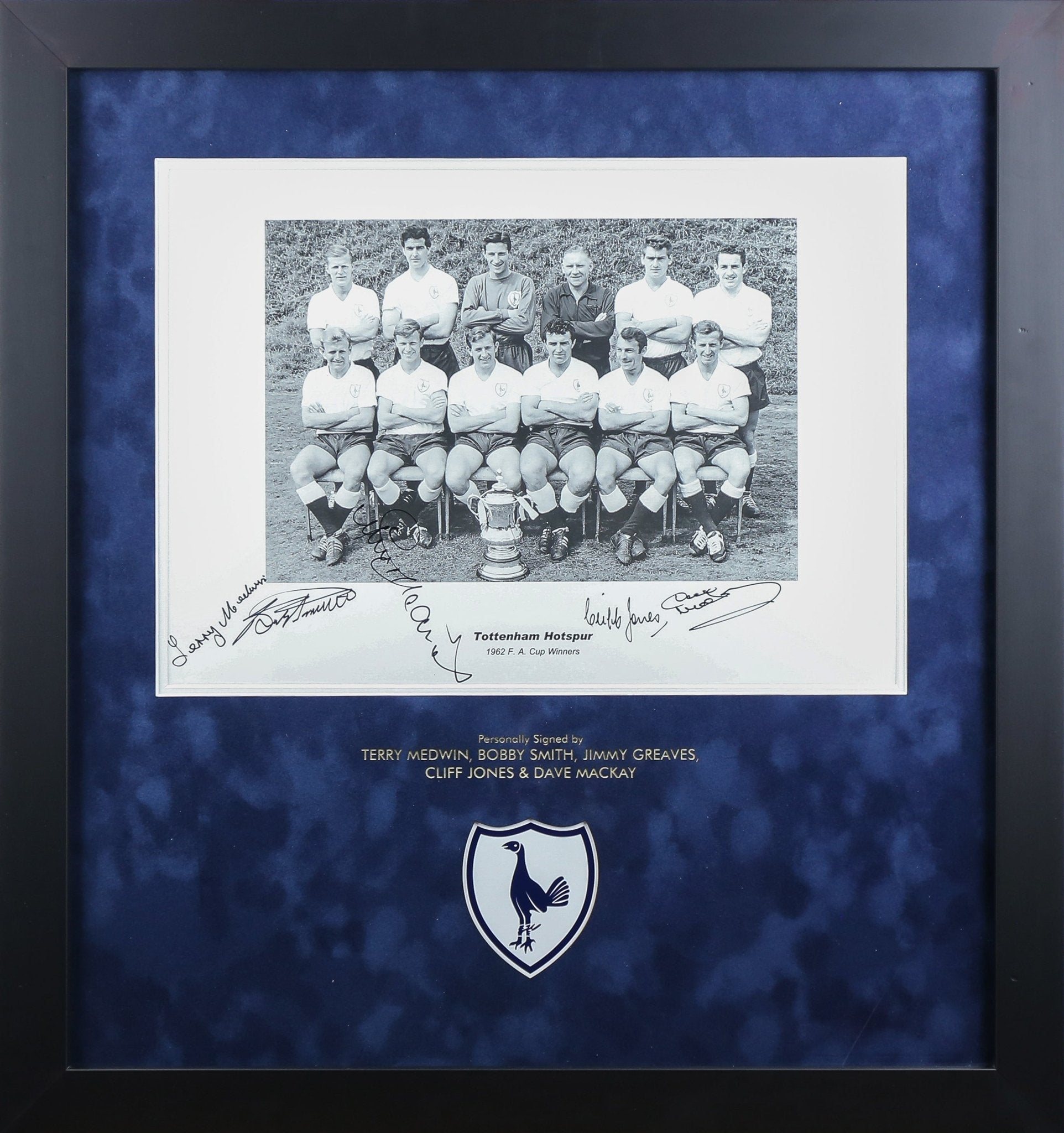 Terry Medwin, Bobby Smith, Jimmy Greaves, Dave Mackay and Cliff Jones Signed Spurs Photograph Framed Memorabilia Framers Shop